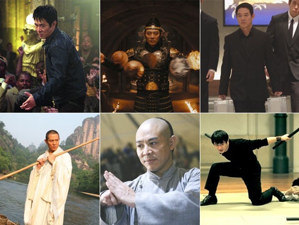 Jet Li em: 'Contra o Tempo', 'A Múmia: Tumba do Imperador Dragão', 'Rogue - O Assassino', 'O Reino Proibido', 'O Mestre das Armas' e 'O Beijo do Dragão' (Foto: Divulgação)