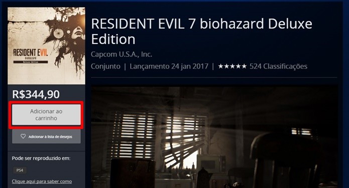 Resident Evil 7 pode ser baixado diretamente pela PlayStation Network (Foto: Reprodução/Felipe Demartini)