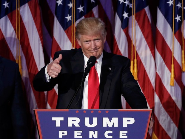 O presidente eleito Donald Trump fala após vitória (Foto: Mike Segar/Reuters)