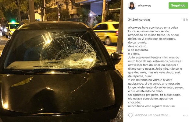 Alice Wegmann mostra carro envolvido em atropelamento que ela presenciou (Foto: Reprodução/Instagram)