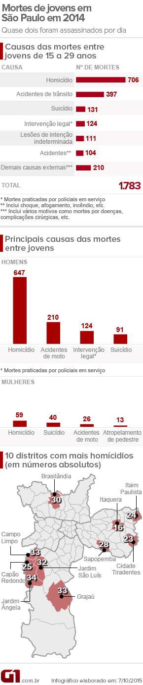 Mortes de jovens em São Paulo em 2014 (Foto: Arte/G1)