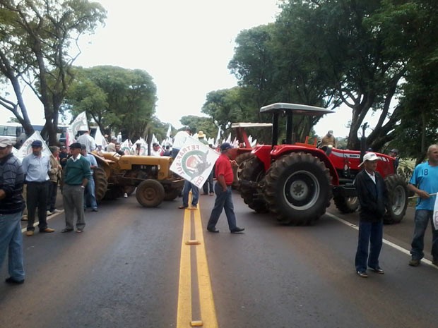 Manifestantes fecham trecho de rodovia no interior do Rio Grande do Sul (Foto: Thiago Guedes/RBS tV)