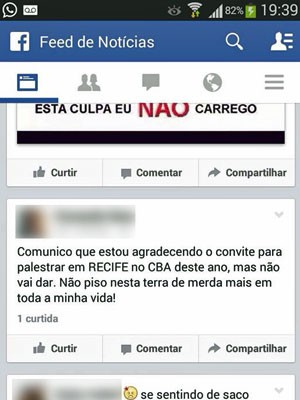 Anestesista postou mensagem na página do Congresso Brasileiro de Anestesiologia (CBA) e gerou revolta dos colegas de profissão (Foto: Reprodução / Facebook) Anestesista postou mensagem na página do Congresso Brasileiro de Anestesiologia (CBA) e gerou revolta dos colegas de profissão (Foto: Reprodução / Facebook)