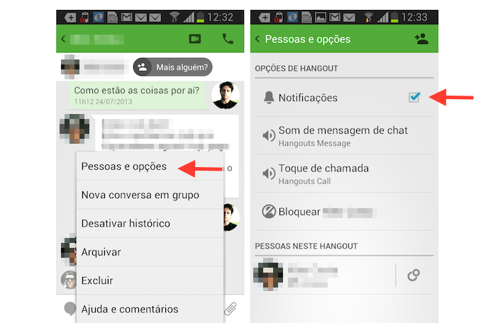 Silenciando uma conversa no Hangouts para Android (Foto: Reprodução/Marvin Costa)