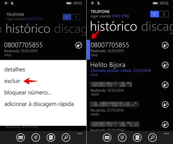 Apagando uma ligação do registro do Windows Phone (Foto: Reprodução/Helito Bijora)