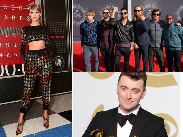 Taylor Swift, Maroon 5 e Sam Smith (Foto: AFP | Getty Images)