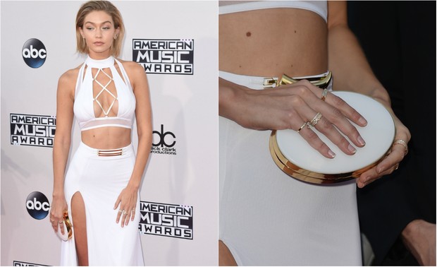 A supermodelo Gigi Hadid também é adepta da mão cheia de anéis (Foto: Reprodução do Instagram)