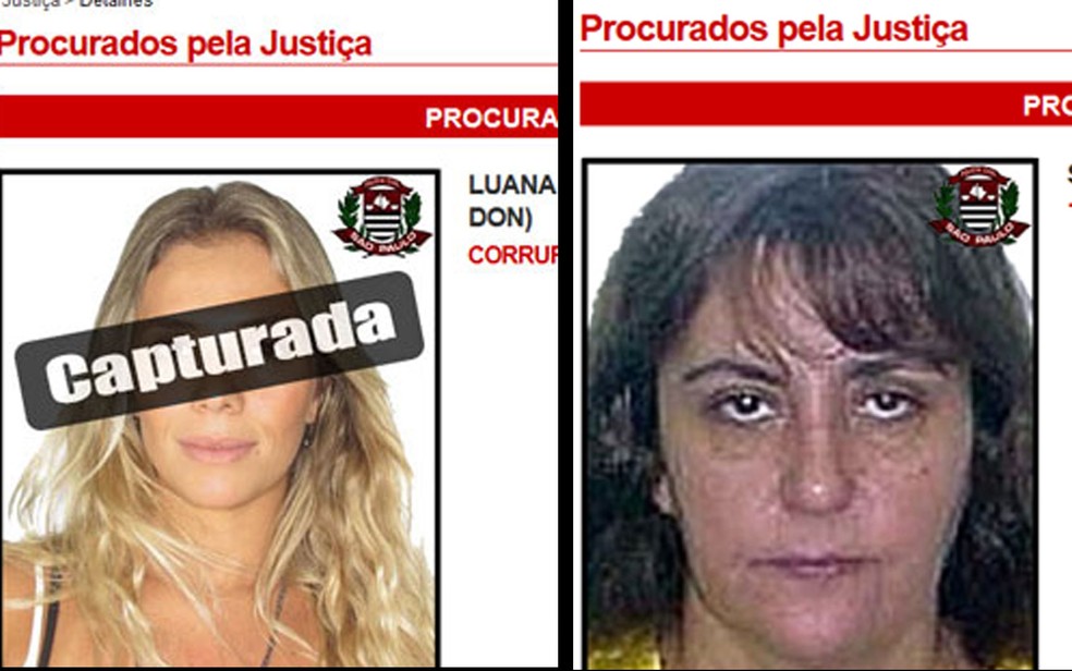 Com a prisão de Luana Don, à esquerda, Maria do Pó, a direita passou a ser a mais procurada no site da Polícia Civil; ela também se tornou a única mulher na lista dos 28 mais procurados em SP (Foto: Reprodução/Polícia Civil de SP)