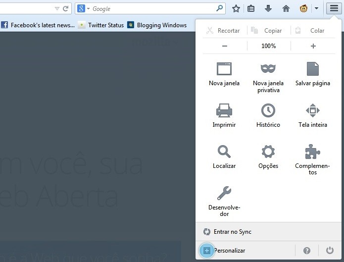 Usuário pode personalizar o menu (Foto: Divulgação/Firefox)