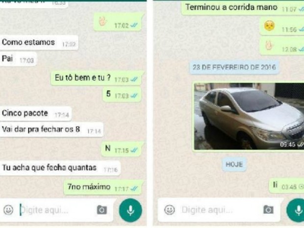 Mensagens da negociação de roubo de carro e venda de drogas entre suspeitos em Fortaleza (Foto: Reprodução/SSPDS)