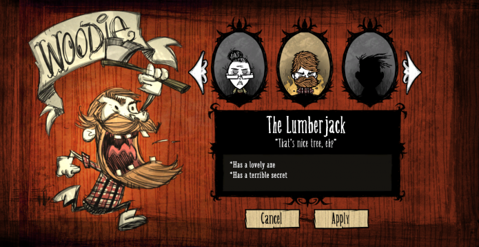 Tela de seleção com Woodie (Foto: Reprodução/Dont Starve Wikia)