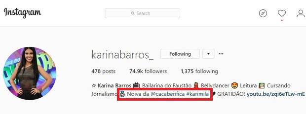Karina Barros cita noivado com Camila Benfica (Foto: Reprodução/Instagram) Karina Barros cita noivado com Camila Benfica (Foto: Reprodução/Instagram)