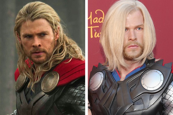 Chris Hemsworth e à direita, a sua estátua de cera (Foto: Reprodução / Getty Images)