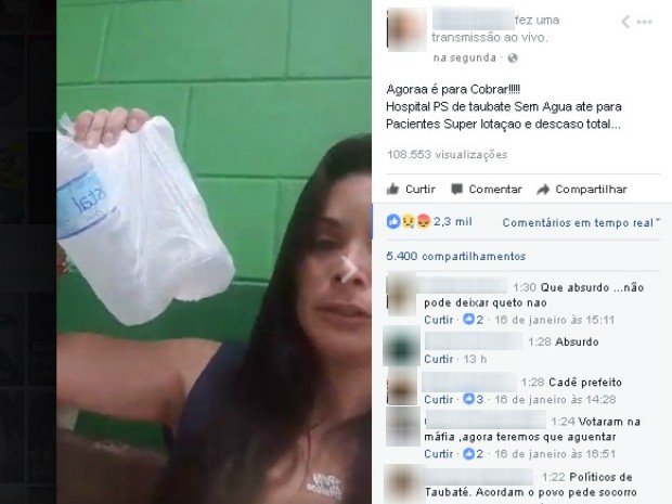 Familiar teve de comprar água para pai ser medicado na unidade (Foto: Reprodução/Facebook)
