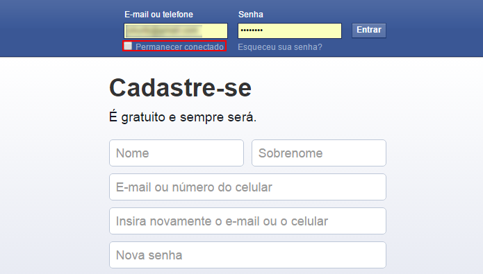 Login permanente mantém dados armazenados no computador (Foto: Reprodução/Facebook)