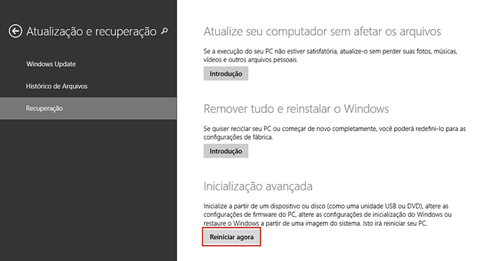 Reinicie o computador direto para a tela de boot avançado (Foto: Reprodução/Paulo Alves)
