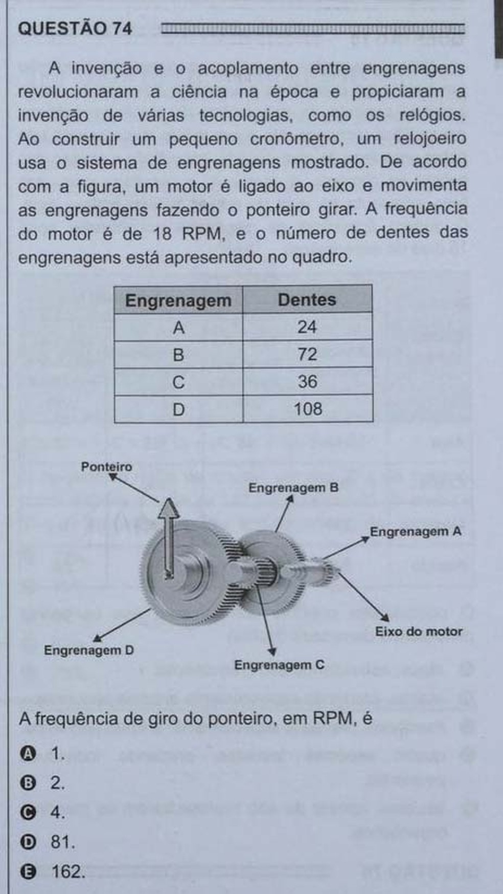 ENEM 2016 - 1º DIA - PROVA BRANCA - QUESTÃO 74 (Foto: G1 )