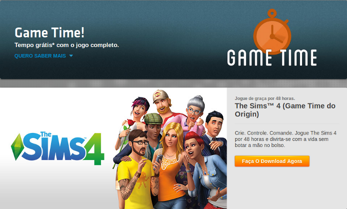 The Sims 4 pode ser testado por 48 horas no Game Time da loja Origin (Foto: Reprodução/Origin)