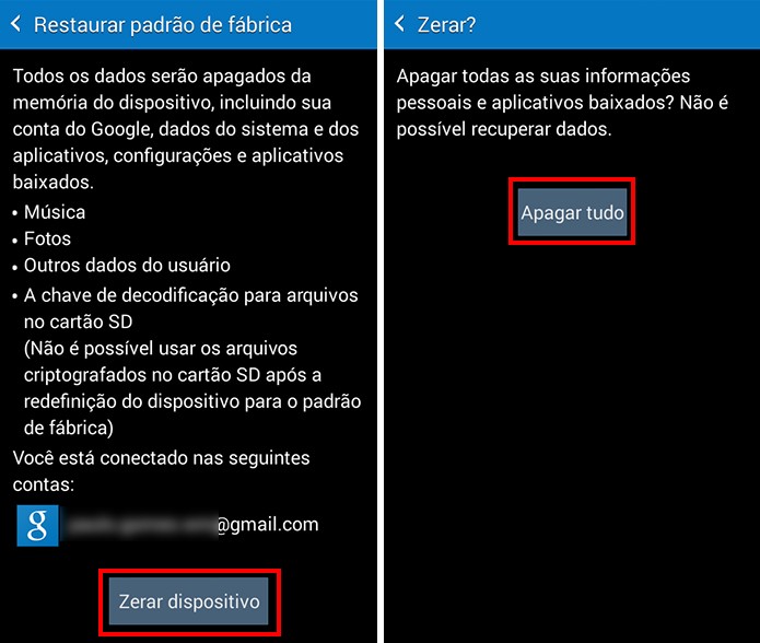 Apague tudo do dispositivo e resete o aparelho para as configurações de fábrica (Foto: Reprodução/Paulo Alves)