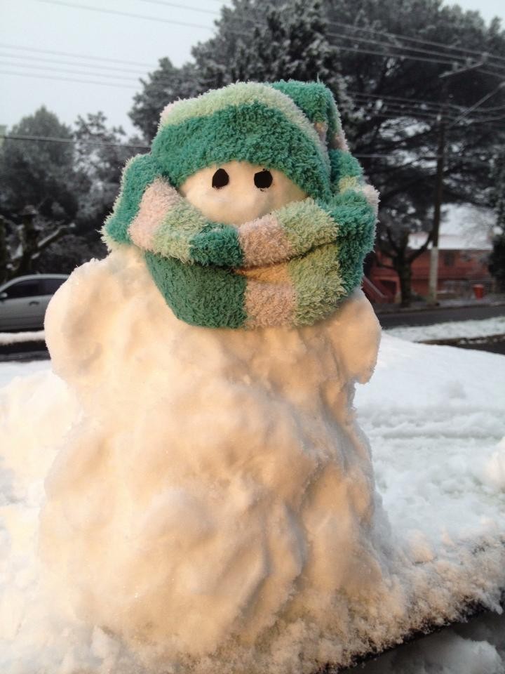 Repórter da RBS TV fez boneco de neve (Foto: Larissa Vier/RBS TV)