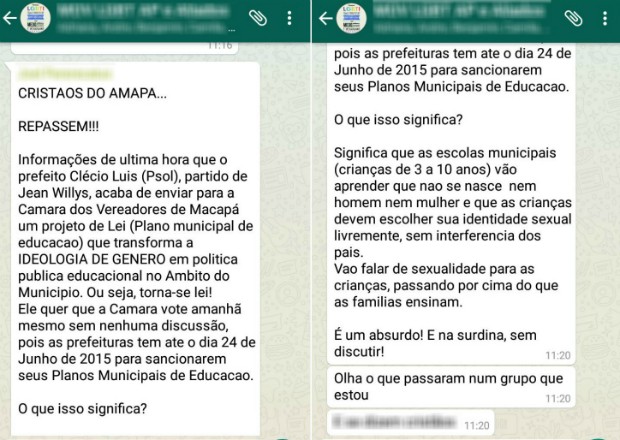 Mensagens no WhatsApp provocaram grupos LGBTs (Foto: Reprodução/WhatsApp)