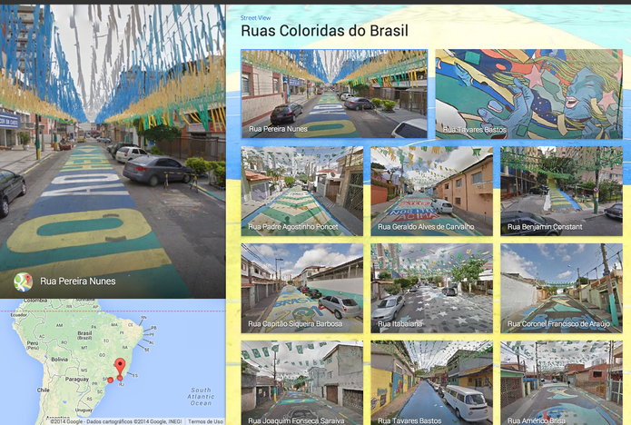Galera no Google Street View mostra ruas pintadas de verde e amarelo no Brasil (Foto: Reprodução/Google)