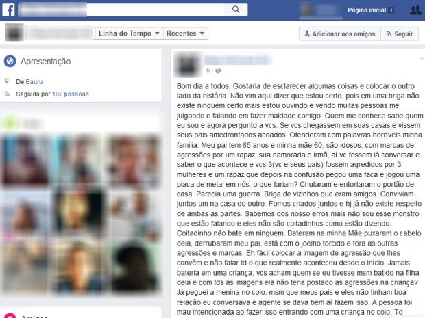 Filho de idosos postou sua versão sobre o caso em rede social (Foto: Reprodução/Facebook)