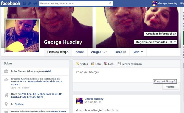 O perfil do brasileiro George Huxcley com nova timeline de testes. (Foto: Reprodução)