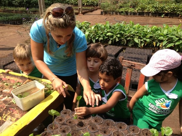 Crianças de 3 a 6 anos plantam mudas de café (Foto: Paula Casagrande/G1)