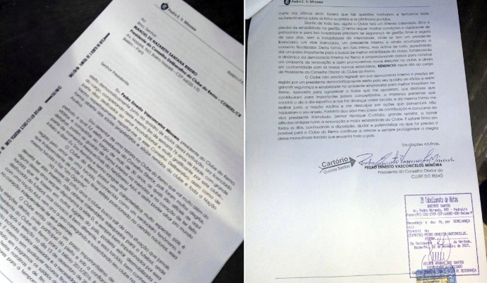 Pedro Minowa, carta de renúncia à presidência (Foto: Nelson Torres/Rádio Liberal AM)