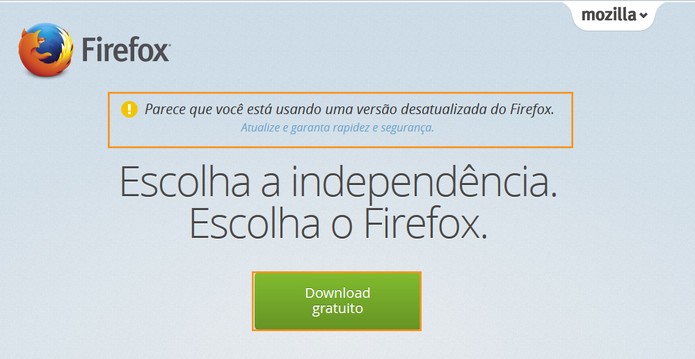 Acesse o site do Firefox e inicie o download da atualização (Foto: Reprodução/Barbara Mannara) Acesse o site do Firefox e inicie o download da atualização (Foto: Reprodução/Barbara Mannara)
