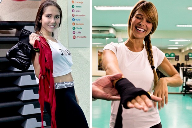 Carol e Dany Bananinha, que também pratica boxe, treinaram juntas (Foto: Caldeirão do Huck / TV Globo)