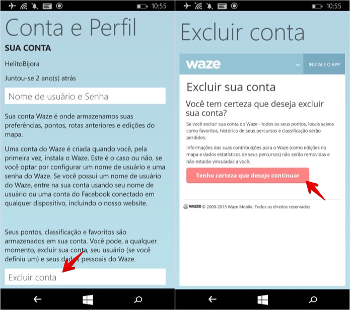 Excluindo conta do Waze (Foto: Reprodução/Helito Bijora) Excluindo conta do Waze (Foto: Reprodução/Helito Bijora)