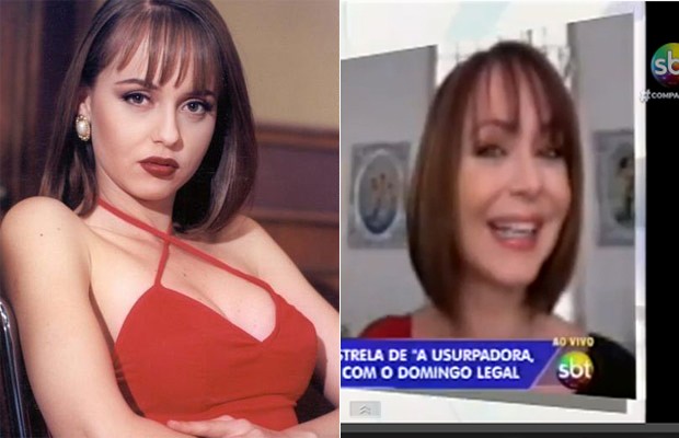 Na esquerda, Gabriela Spanic ainda na época da novela "A Usurpadora". Na imagem à direita, a atriz aparece atualmente com o mesmo visual (Foto: Reprodução) Na esquerda, Gabriela Spanic ainda na época da novela "A Usurpadora". Na imagem à direita, a atriz aparece atualmente com o mesmo visual (Foto: Reprodução)