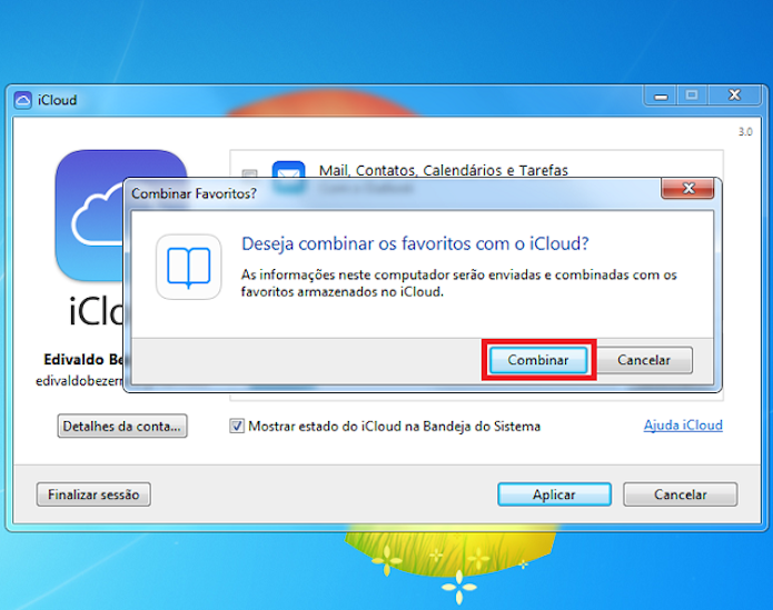 Clicando em "Combinar" para confirmar a sincronização (Foto: Reprodução) Clicando em "Combinar" para confirmar a sincronização (Foto: Reprodução)