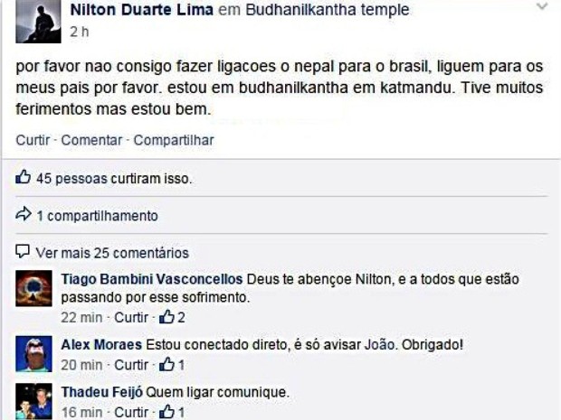 Homem pede ajuda para se comunicar com famlia (Foto: Reproduo/Facebook)