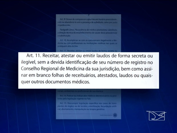 Legislação determina que receita esteja escrita de forma legivel (Foto: Reprodução/TV Mirante)