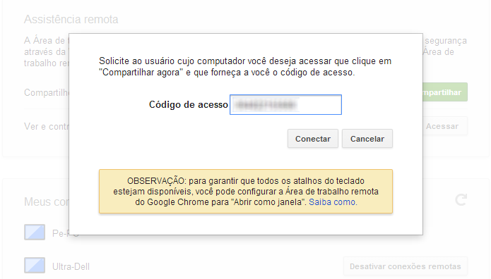 Insira o código de acesso do PC que você vai controlar (Foto: Reprodução/Paulo Alves)