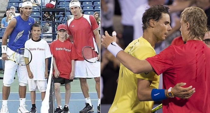 Rafael Nadal Denis Shapovalov 2008 e 2017 (Foto: Reprodução/Twitter e Paul Chiasson/The Canadian Press via AP)
