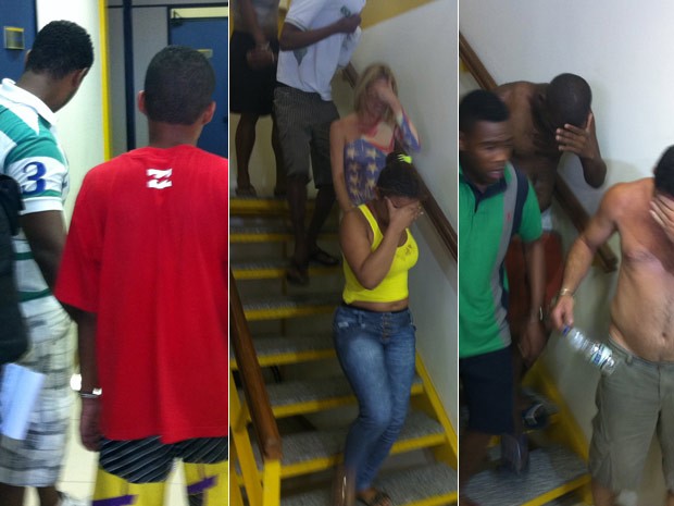 Mulheres e homens foram presos em operação da polícia na Favela da Chatuba nesta terça-feira (11) (Foto: Bernardo Tabak/G1)