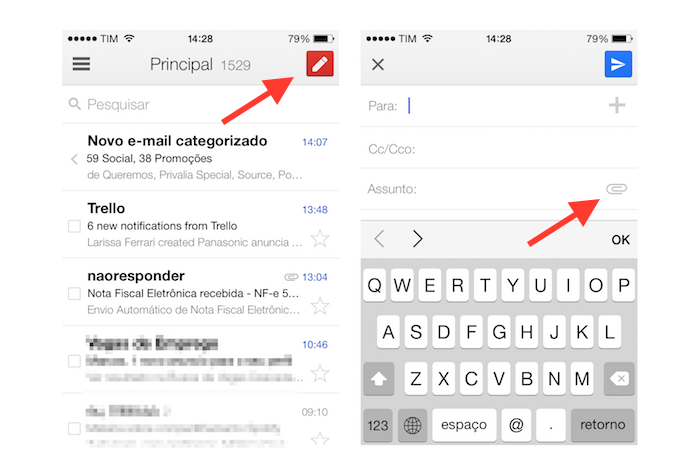 Acessando a ferramenta de rascunho do aplicativo do Gmail para iOS (Foto: Reprodução/Marvin Costa)