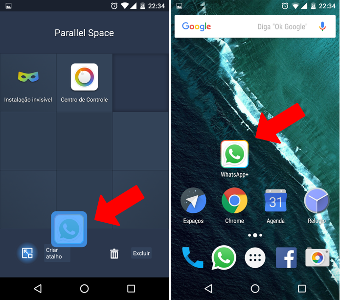 crie-um-atalho-na-tela-inicial Como usar mais de uma conta do WhatsApp no Android com Parallel Space