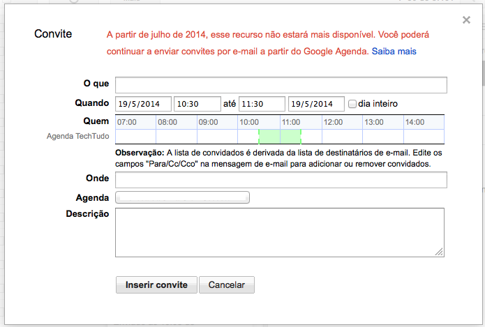 Recurso de convita para evento no Calendário será removido a partir de julho (Foto: Reprodução/Google) Recurso de convita para evento no Calendário será removido a partir de julho (Foto: Reprodução/Google)