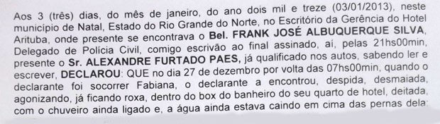 Trecho do último depoimento de Alexandre à polícia (Foto: Anderson Barbosa/G1)