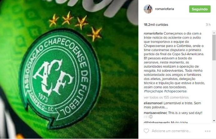 Romário print Chapecoense (Foto: Reprodução / Instagram)