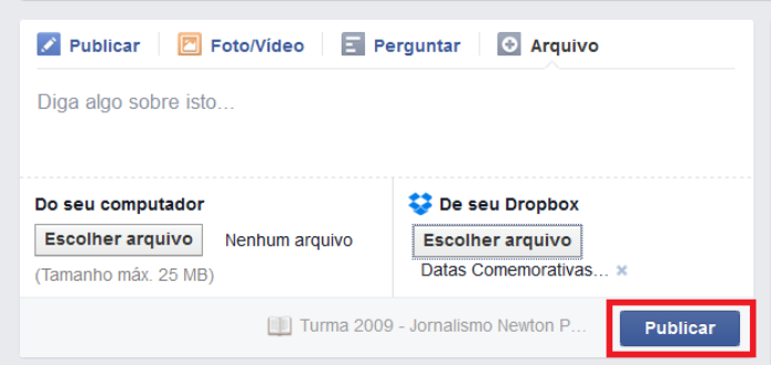Compartilhando arquivo em um grupo do Facebook (Foto: Reprodução/Lívia Dâmaso)