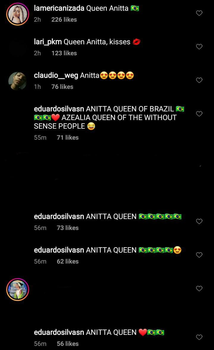 Fãs de Anitta deixam comentários para Azealia Banks (Foto: Reprodução/Instagram) Fãs de Anitta deixam comentários para Azealia Banks (Foto: Reprodução/Instagram)