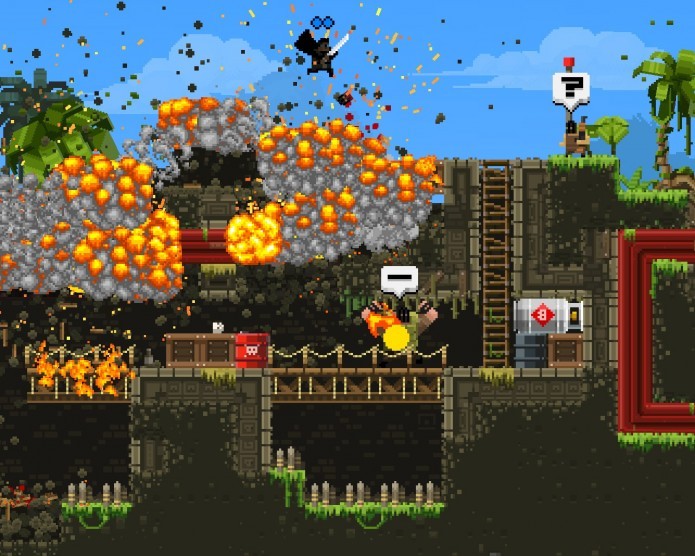 Broforce: em Explosion Run, todo o mapa é uma grande armadilha (Foto: Reprodução/Paulo Vasconcellos)