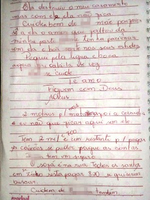 Enfermeira deixa carta com instruções para família (Foto: PM/Divulgação)