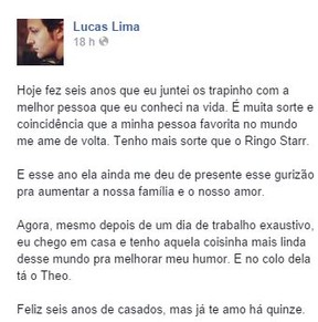 Lucas Lima se declara para Sandy (Foto: Reprodução / Facebook)